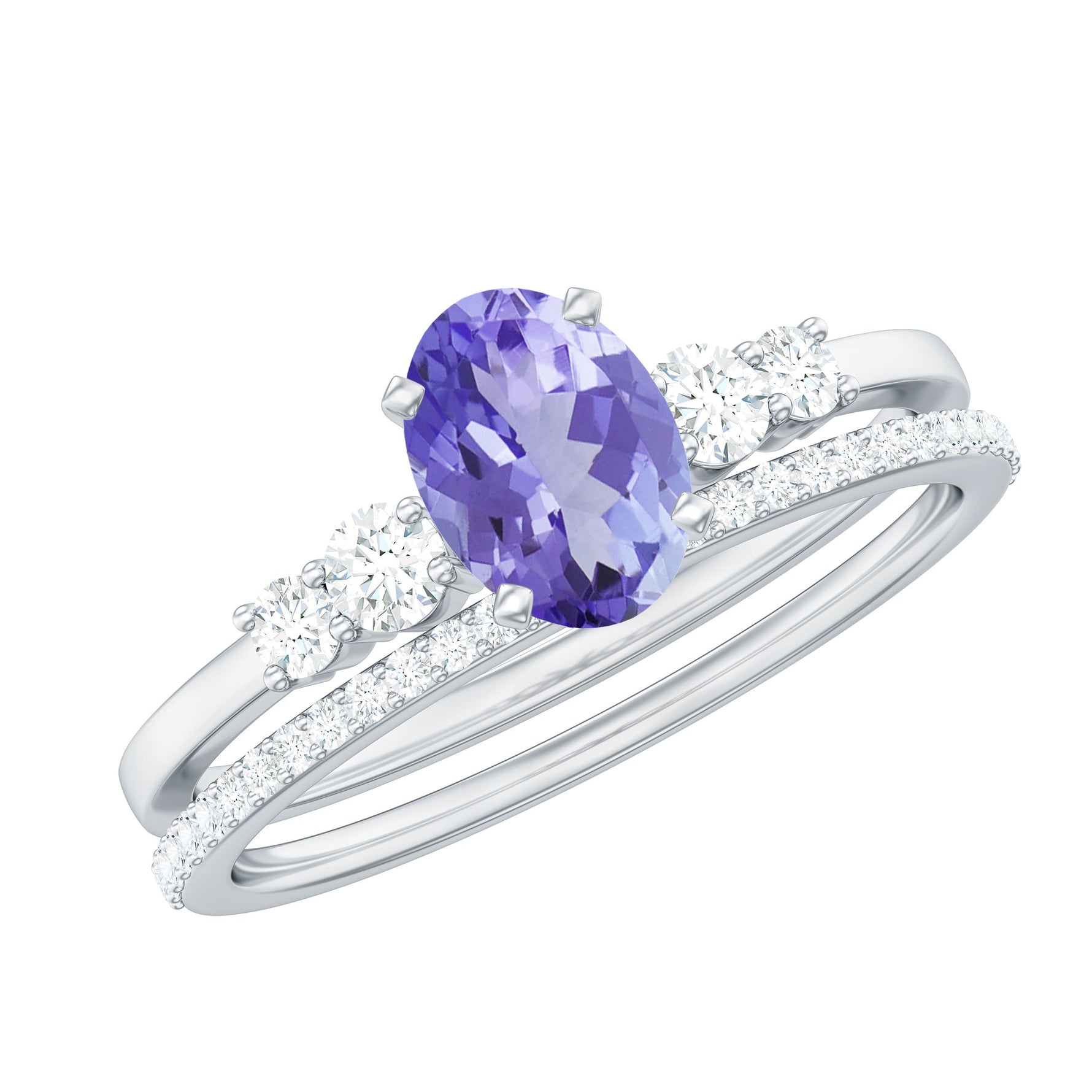 Natural Tanzanite Oval Engagement Ring with Wedding Band