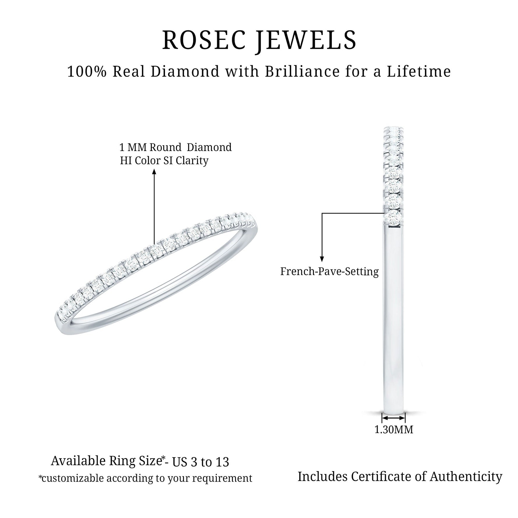 Certified Natural Diamond Stackable Wedding Ring