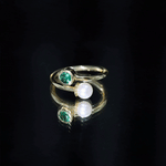 2 CT Freshwater Pearl Solitaire with Created Emerald Wedding Ring