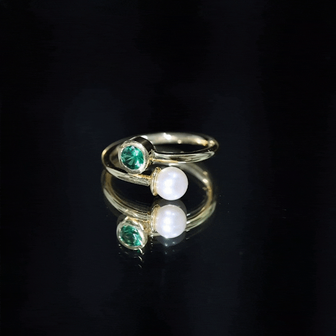 2 CT Freshwater Pearl Solitaire with Created Emerald Wedding Ring