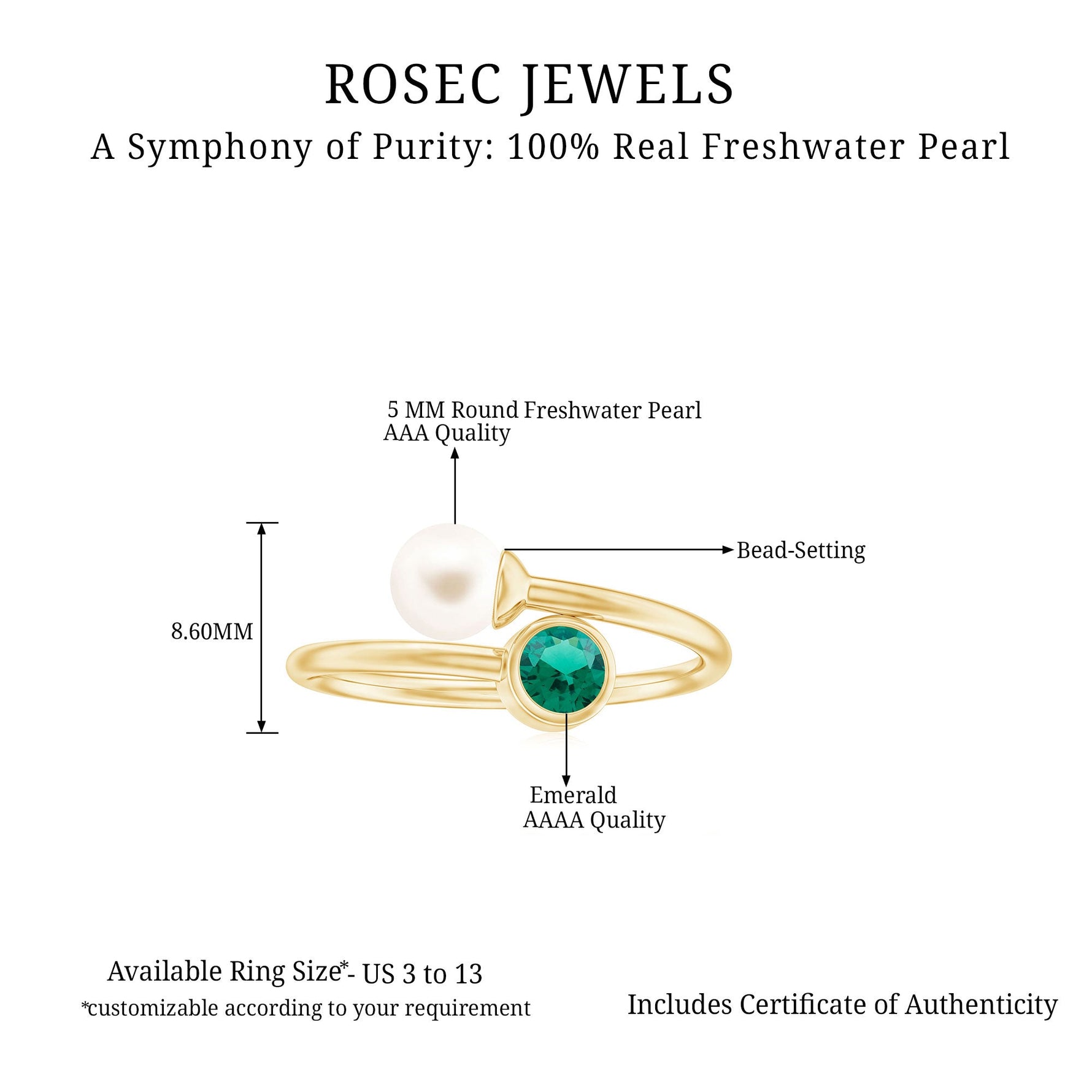 2 CT Freshwater Pearl Solitaire with Created Emerald Wedding Ring