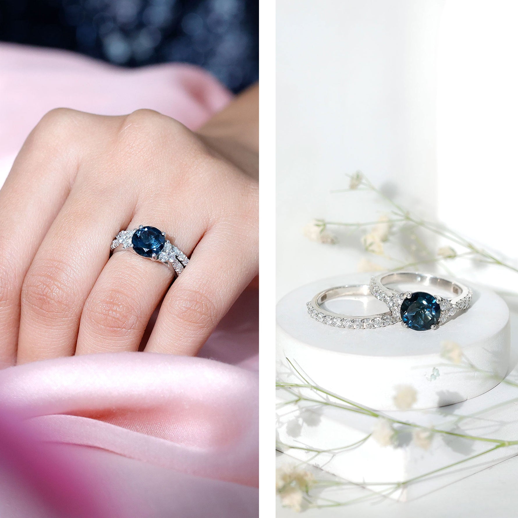 8 mm London Blue Topaz Wedding Ring Set with Moissanite Band