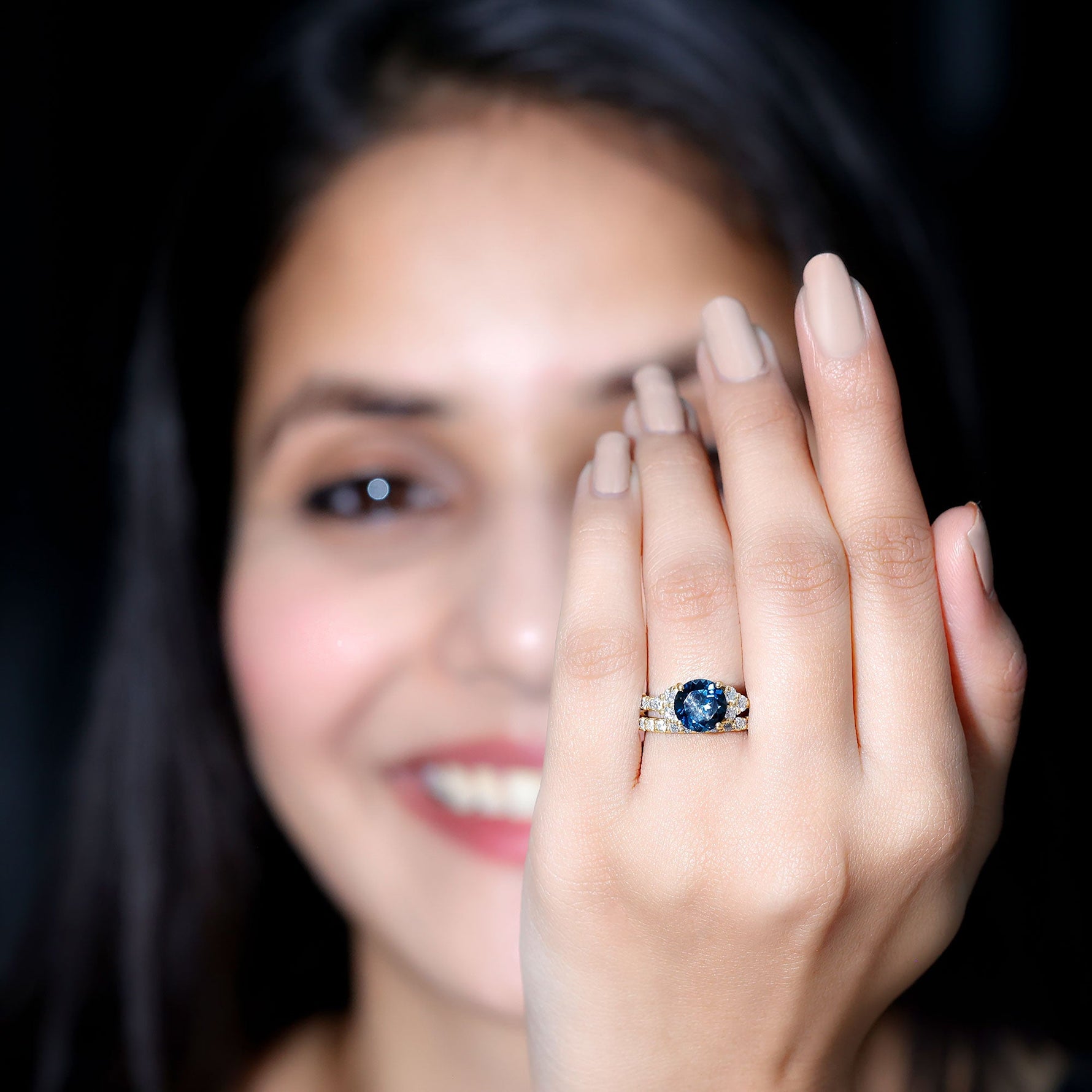 8 mm London Blue Topaz Wedding Ring Set with Moissanite Band