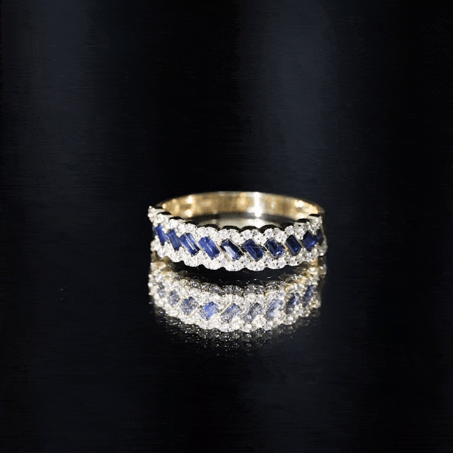 Certified Blue Sapphire Diamond Braided Wedding Ring