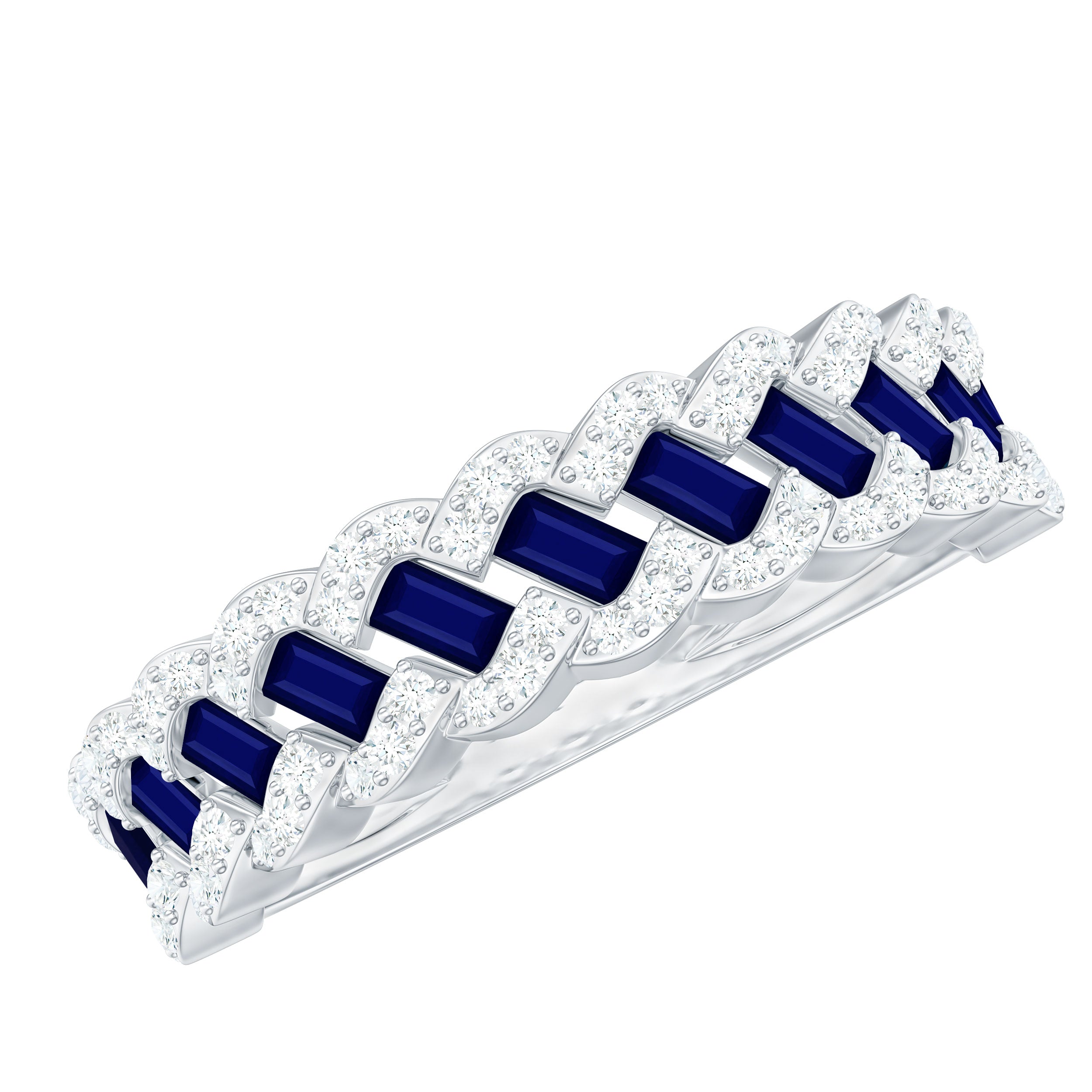 Certified Blue Sapphire Diamond Braided Wedding Ring