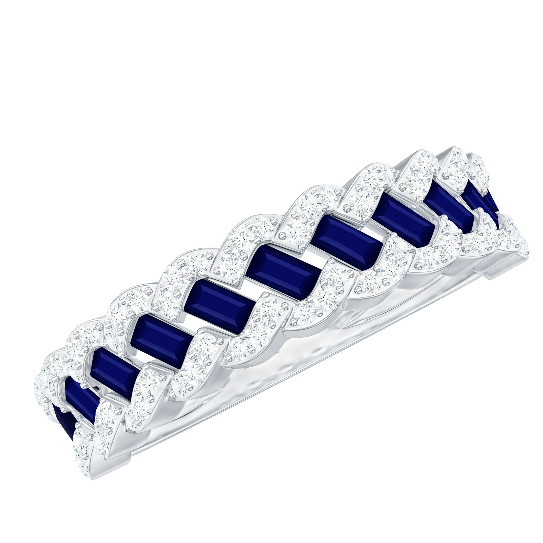 Certified Blue Sapphire Diamond Braided Wedding Ring