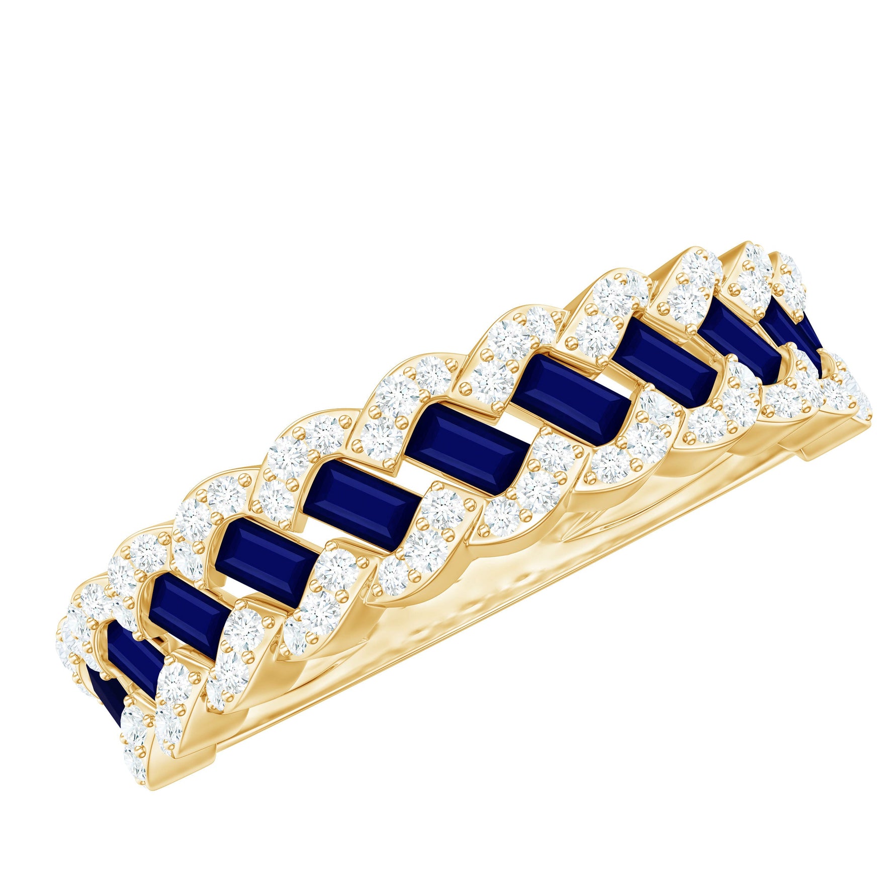 Certified Blue Sapphire Diamond Braided Wedding Ring