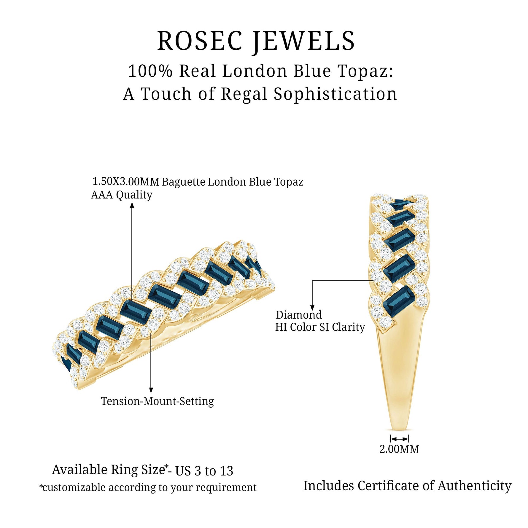 Real London Blue Topaz and Diamond Wedding Ring For Women