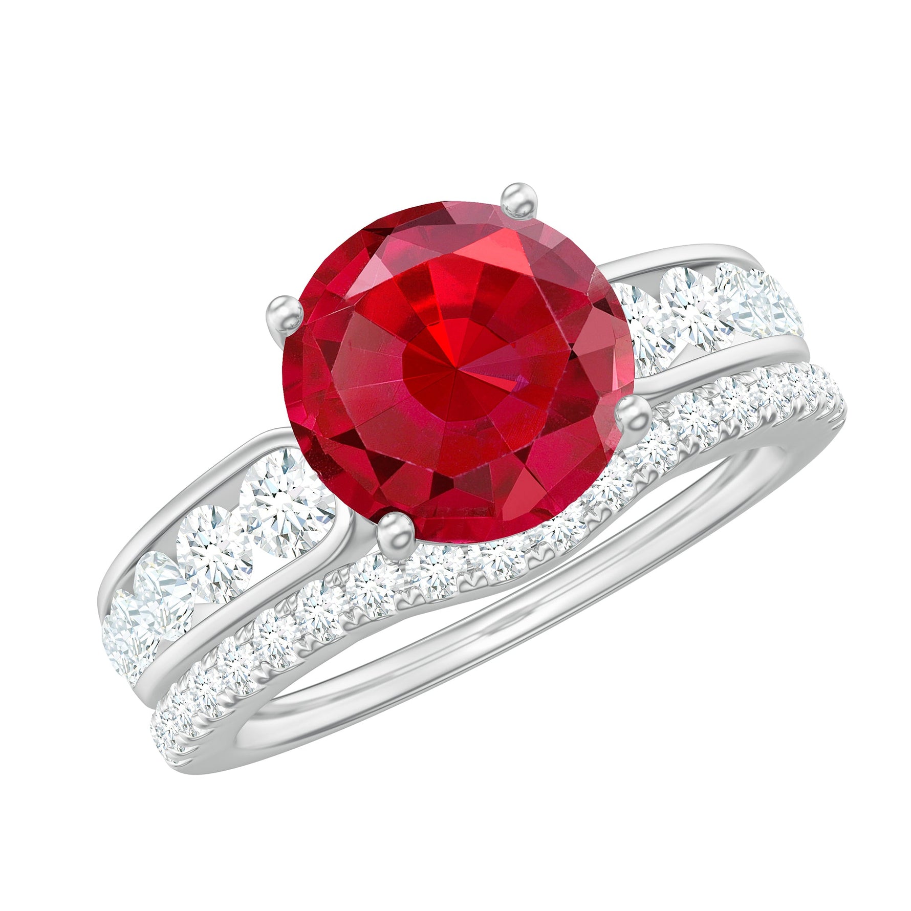 Certified Lab Grown Ruby and Moissanite Wedding Ring Set For Her