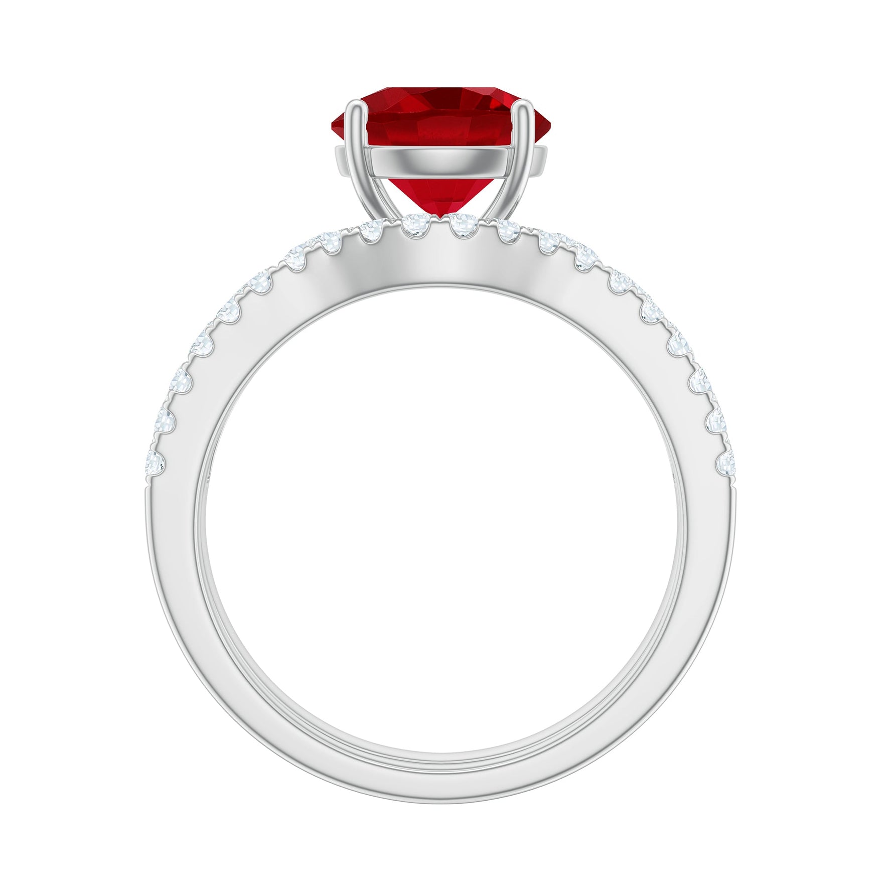 Certified Lab Grown Ruby and Moissanite Wedding Ring Set For Her