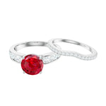Certified Lab Grown Ruby and Moissanite Wedding Ring Set For Her