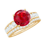 Certified Lab Grown Ruby and Moissanite Wedding Ring Set For Her