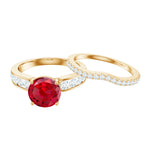 Certified Lab Grown Ruby and Moissanite Wedding Ring Set For Her