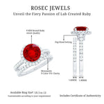Created Ruby Halo Wedding Ring Set in Gold with Moissanite