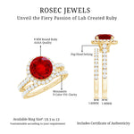 Created Ruby Halo Wedding Ring Set in Gold with Moissanite