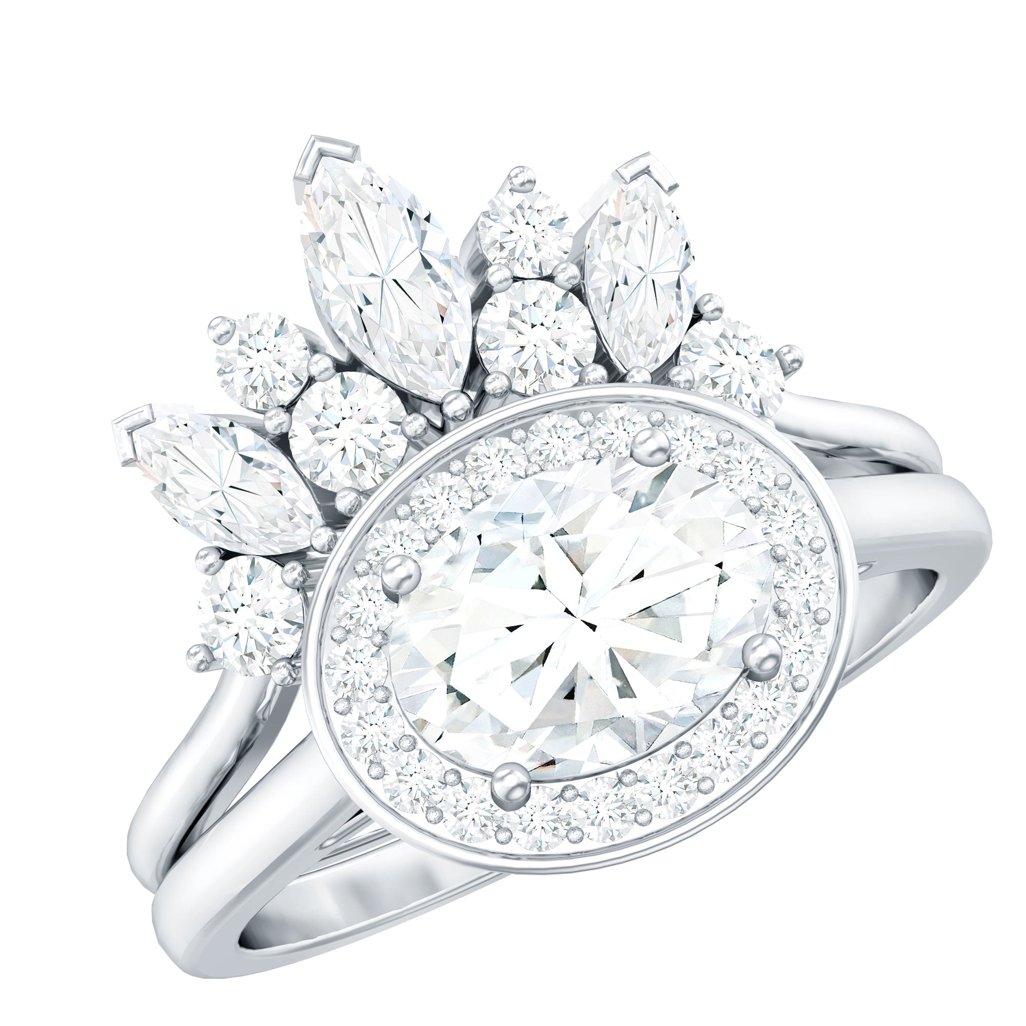 Designer Moissanite Oval Halo Wedding Ring Set with Certificate