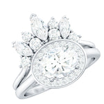 Designer Moissanite Oval Halo Wedding Ring Set with Certificate