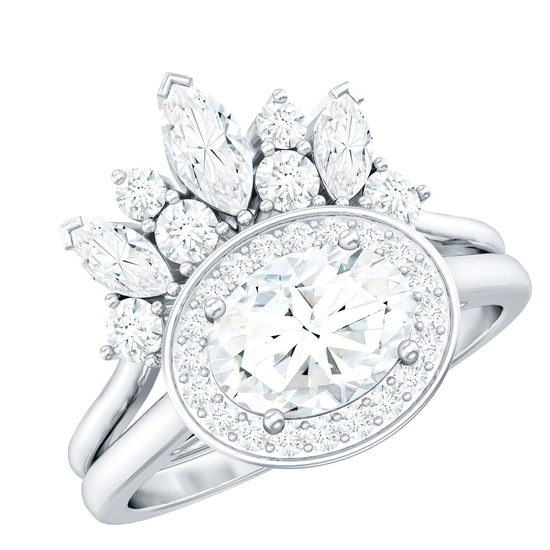 Designer Moissanite Oval Halo Wedding Ring Set with Certificate