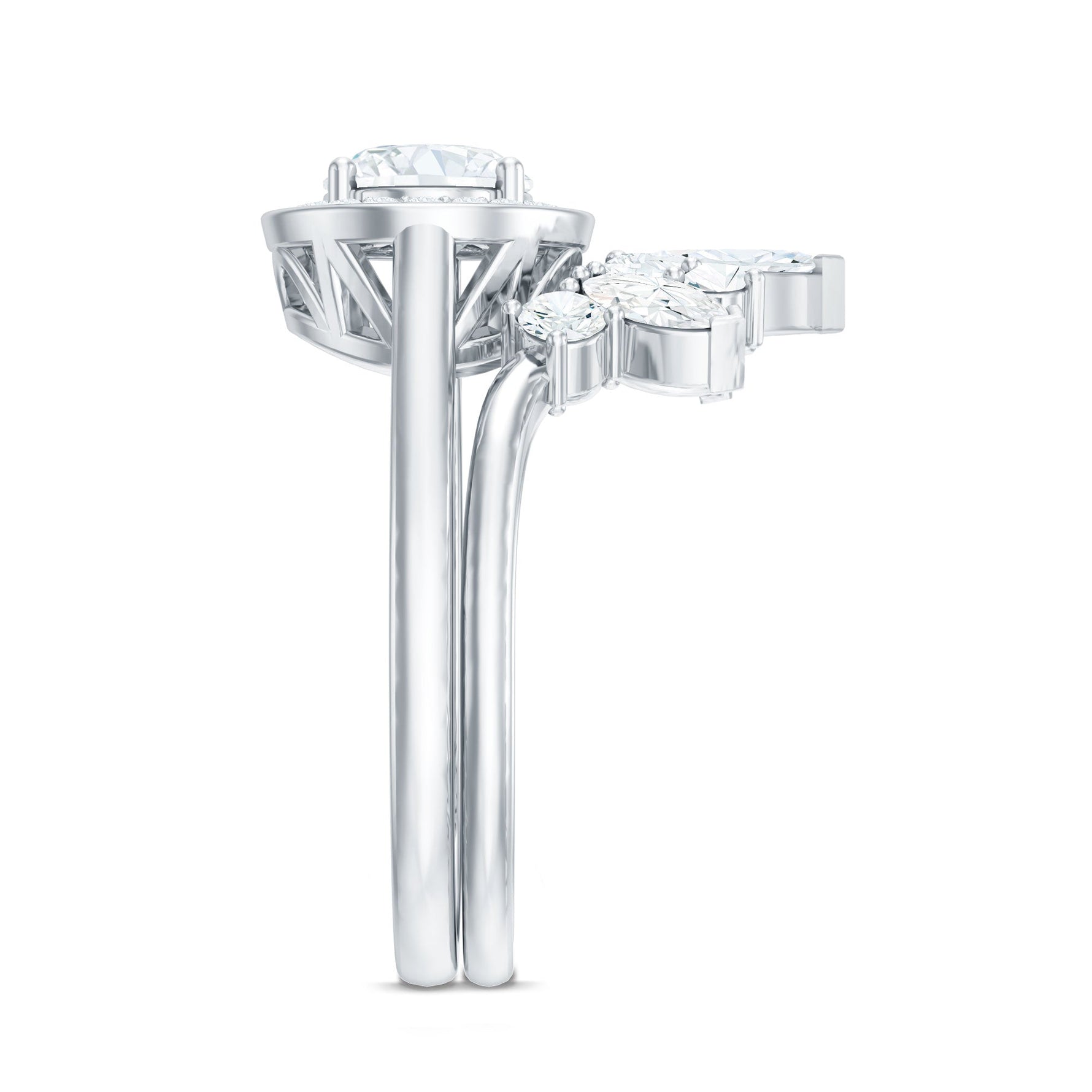 Designer Moissanite Oval Halo Wedding Ring Set with Certificate