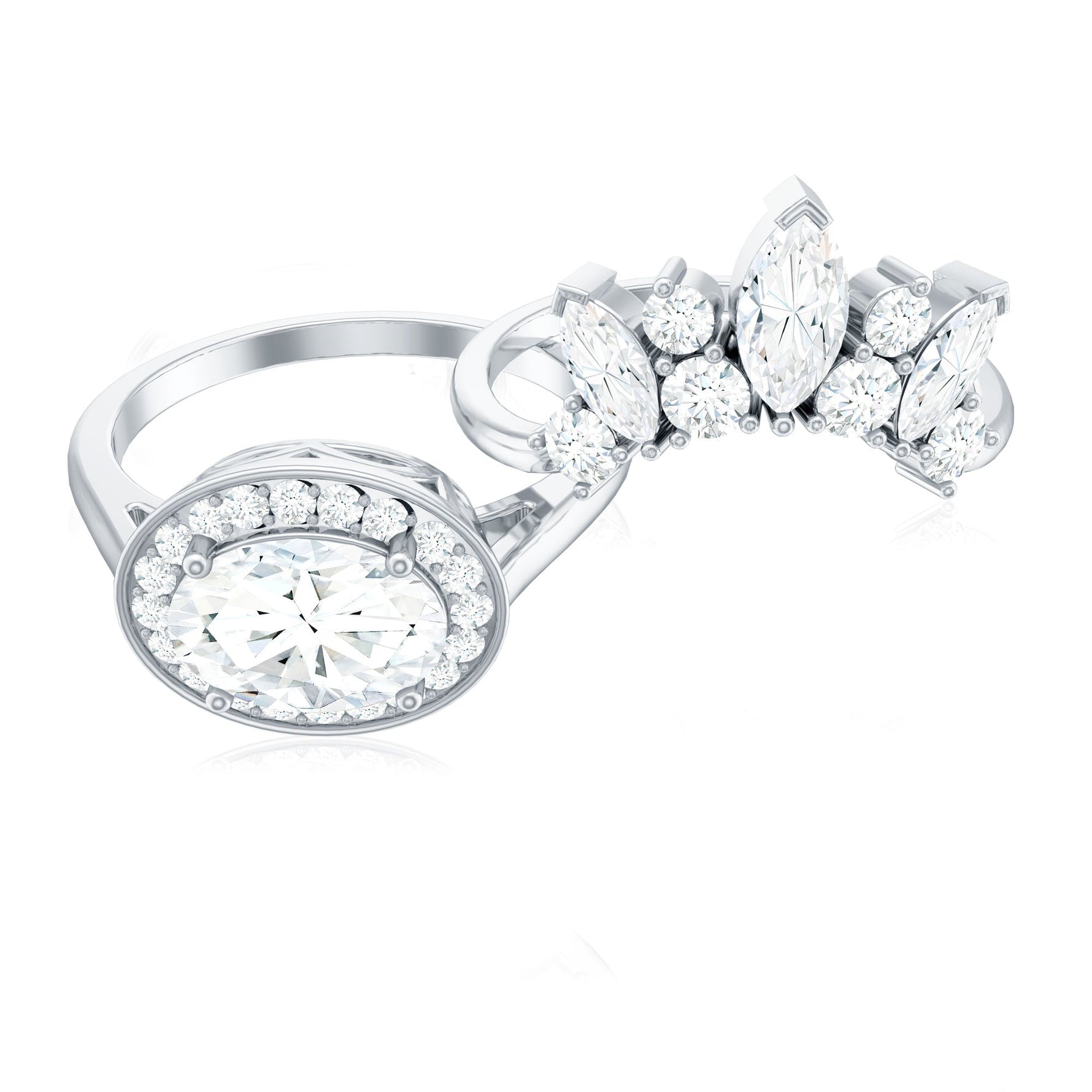 Designer Moissanite Oval Halo Wedding Ring Set with Certificate