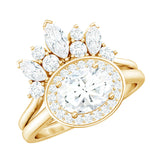 Designer Moissanite Oval Halo Wedding Ring Set with Certificate