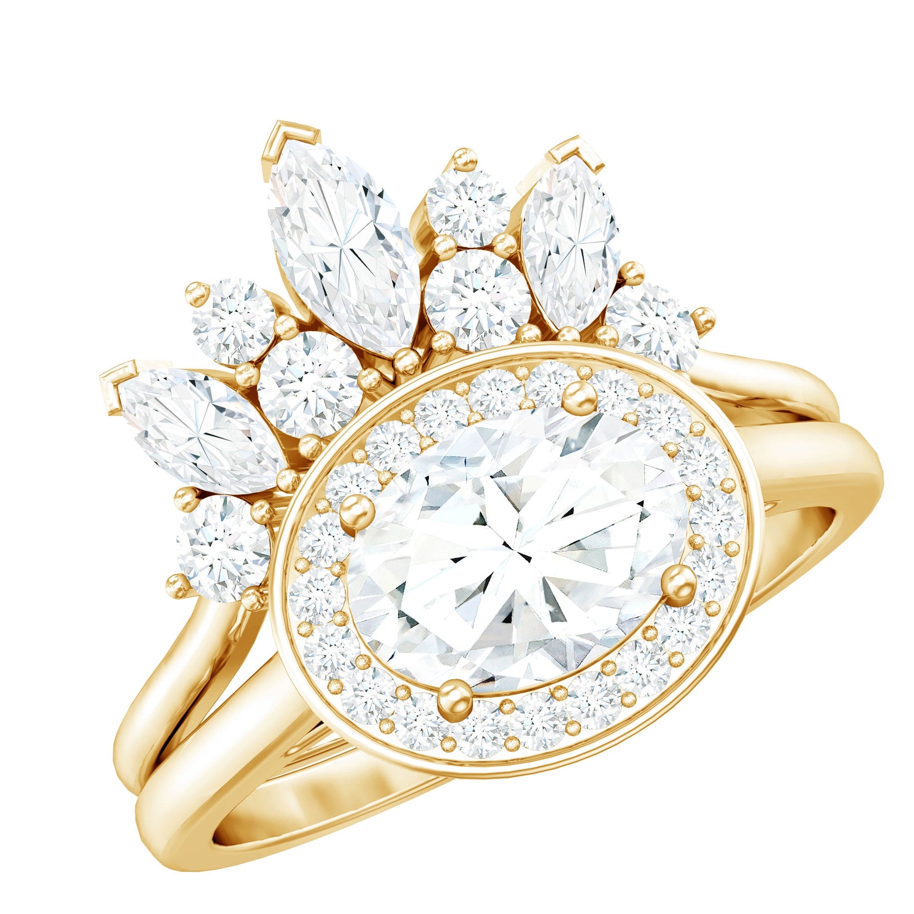 Designer Moissanite Oval Halo Wedding Ring Set with Certificate