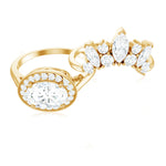 Designer Moissanite Oval Halo Wedding Ring Set with Certificate