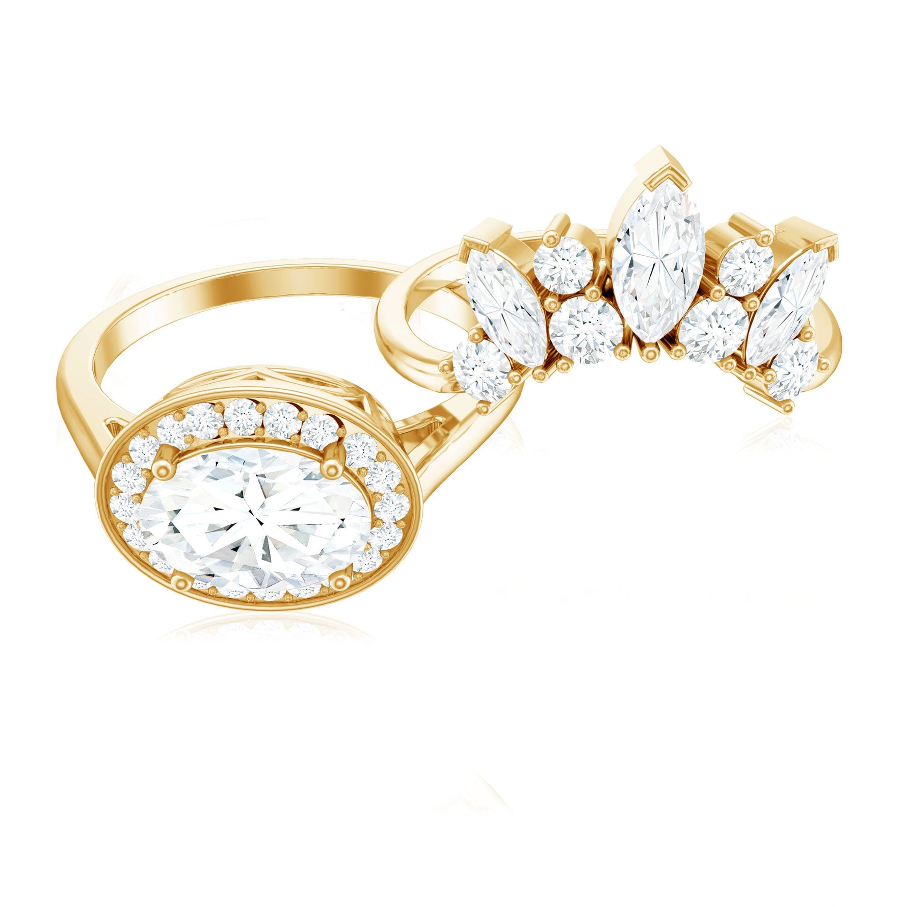 Designer Moissanite Oval Halo Wedding Ring Set with Certificate