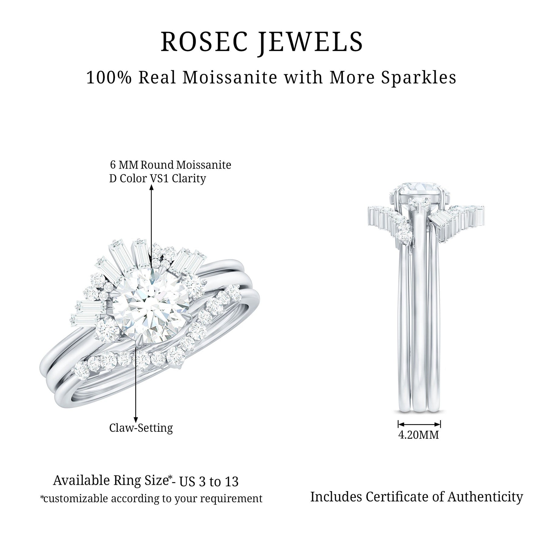 Vintage Inspired Moissanite 3 Piece Wedding Ring Sets