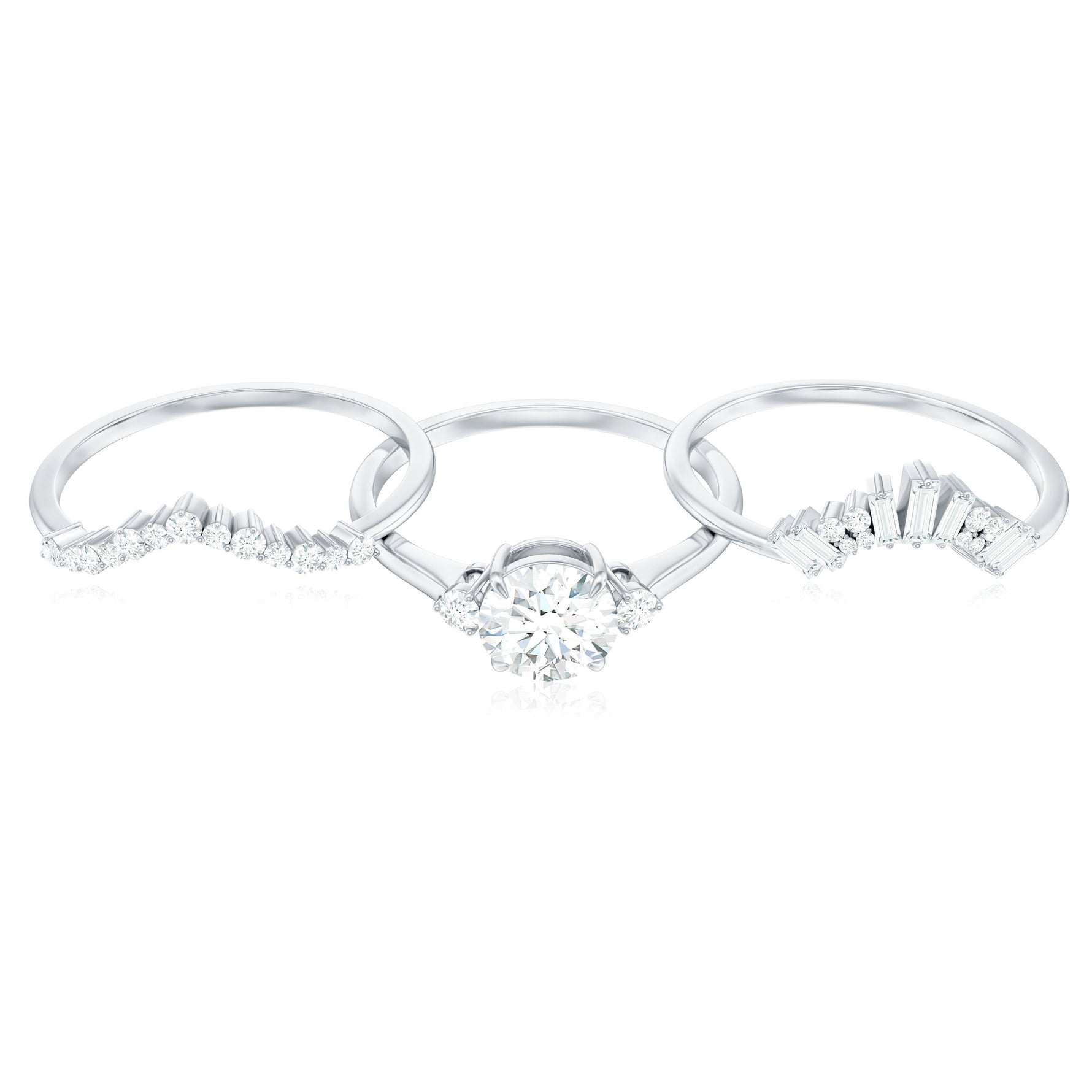 Vintage Inspired Moissanite 3 Piece Wedding Ring Sets