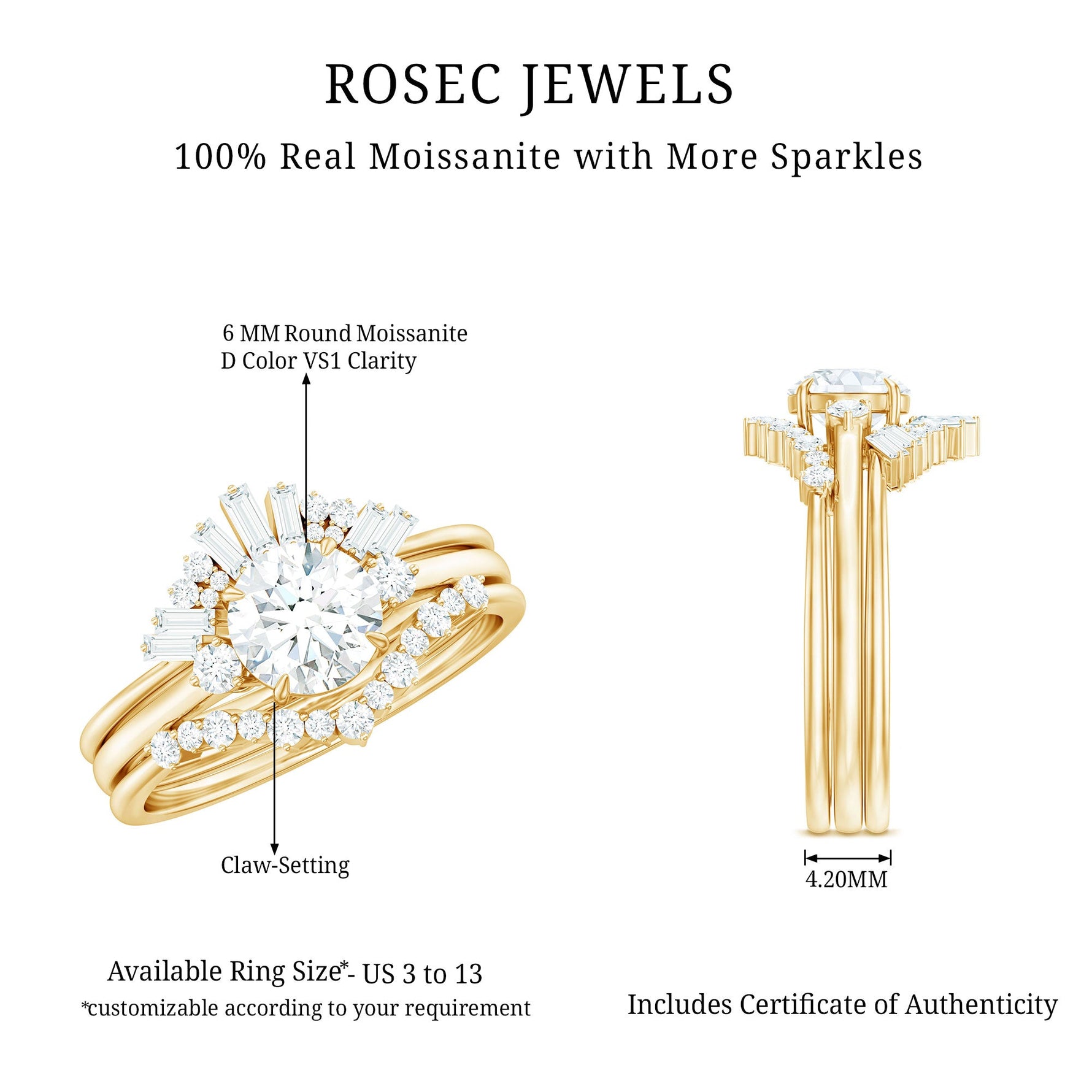 Vintage Inspired Moissanite 3 Piece Wedding Ring Sets
