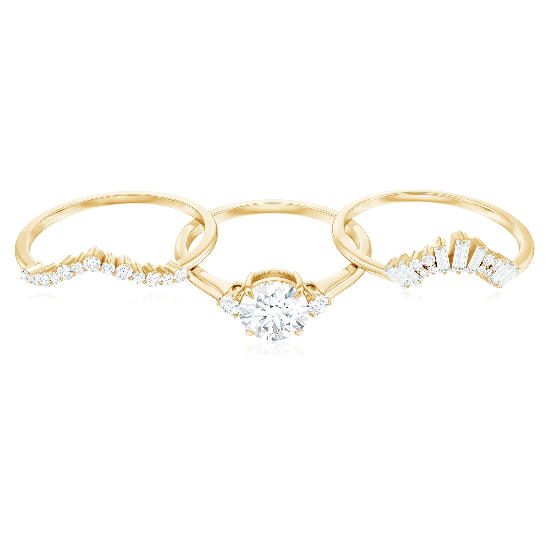 Vintage Inspired Moissanite 3 Piece Wedding Ring Sets