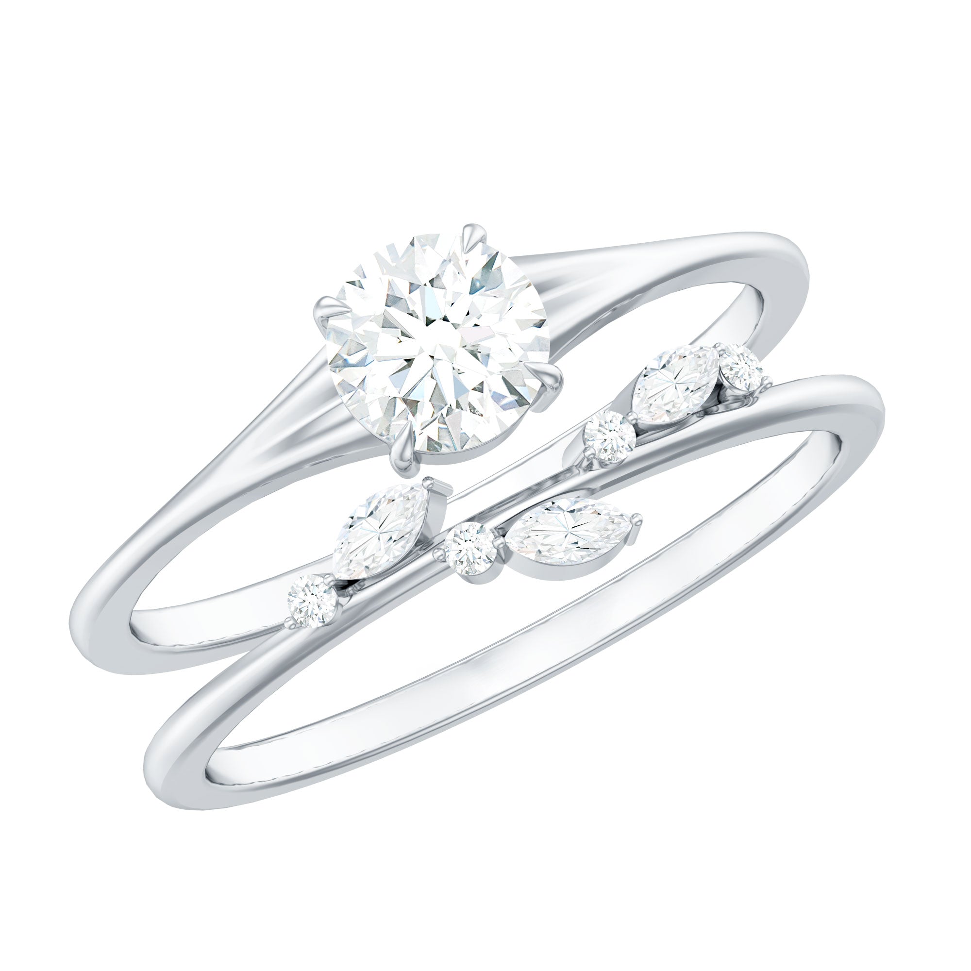 Certified Round Moissanite Modern Wedding Ring Set
