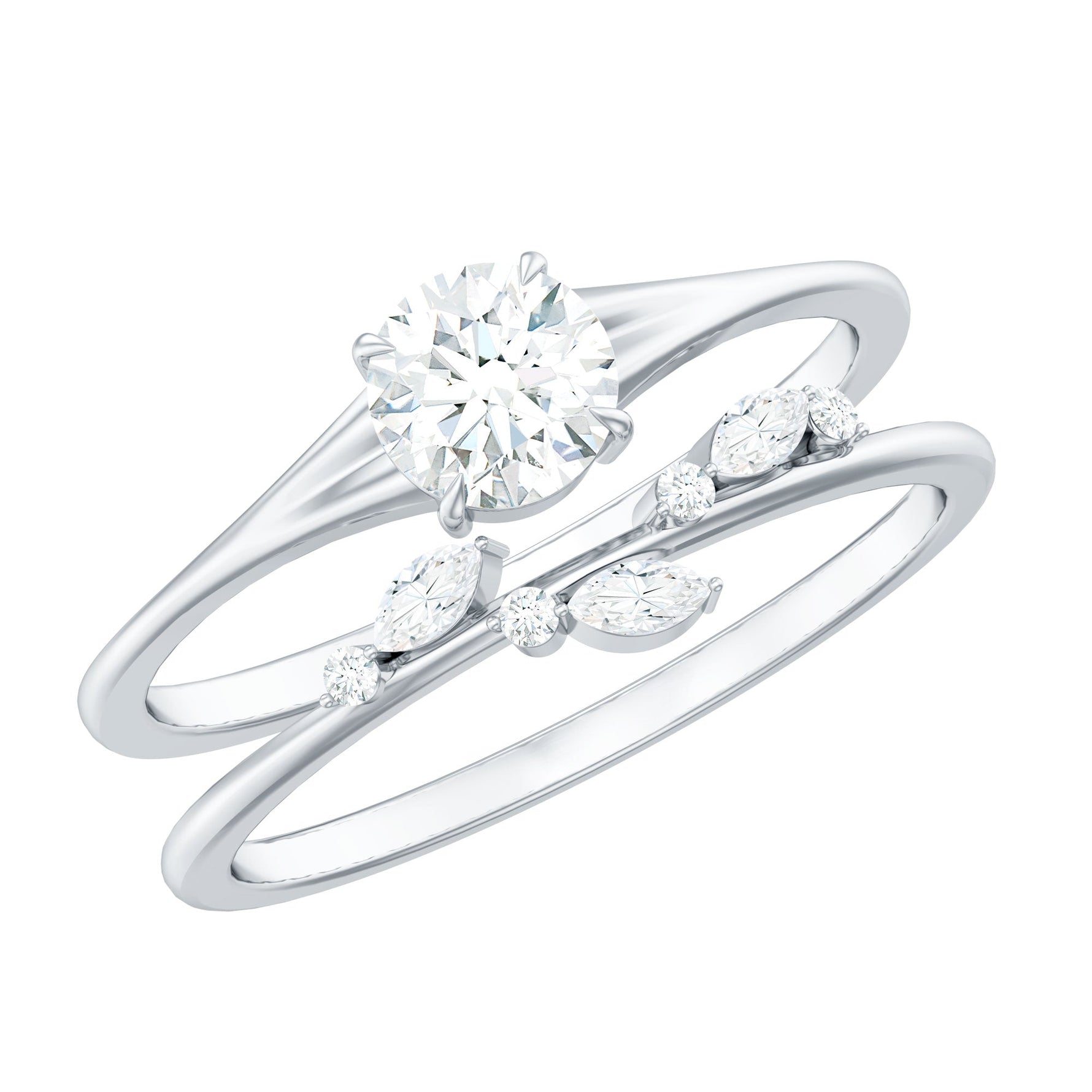 Certified Round Moissanite Modern Wedding Ring Set