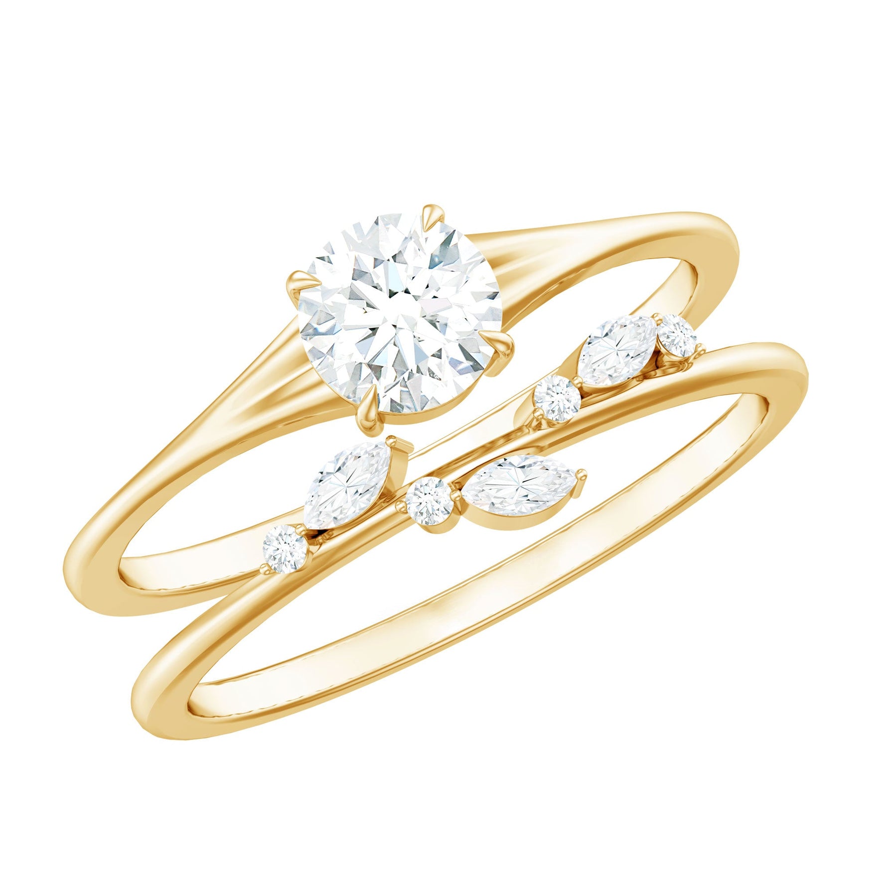 Certified Round Moissanite Modern Wedding Ring Set