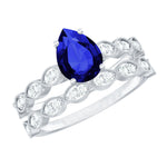Created Blue Sapphire Wedding Ring Set With Diamond