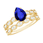 Created Blue Sapphire Wedding Ring Set With Diamond