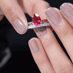Pear Shape Created Ruby Solitaire Wedding Ring Set with Moissanite