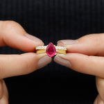 Pear Shape Created Ruby Solitaire Wedding Ring Set with Moissanite