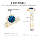 Genuine Blue Topaz and Diamond Halo Wedding Ring Set