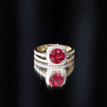 Lab Created Ruby and Moissanite Halo Wedding Ring Set for Bride