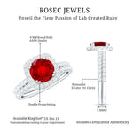 Lab Created Ruby and Moissanite Halo Wedding Ring Set for Bride