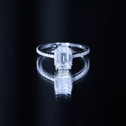 6X8 MM Certified Moissanite Emerald Cut Engagement Ring For Women