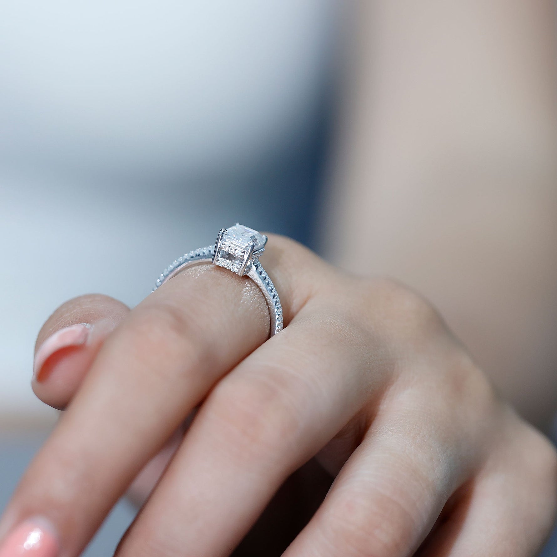 6X8 MM Certified Moissanite Emerald Cut Engagement Ring For Women