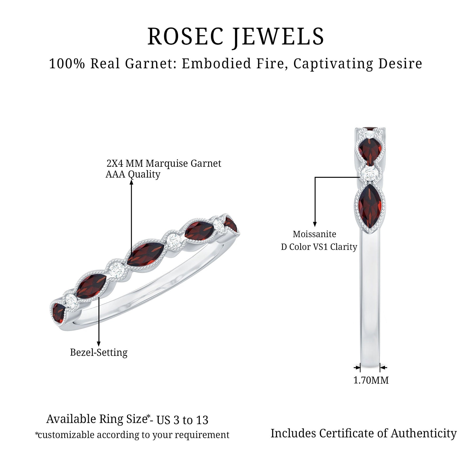 Marquise Cut Real Garnet Eternity Ring with Moissanite
