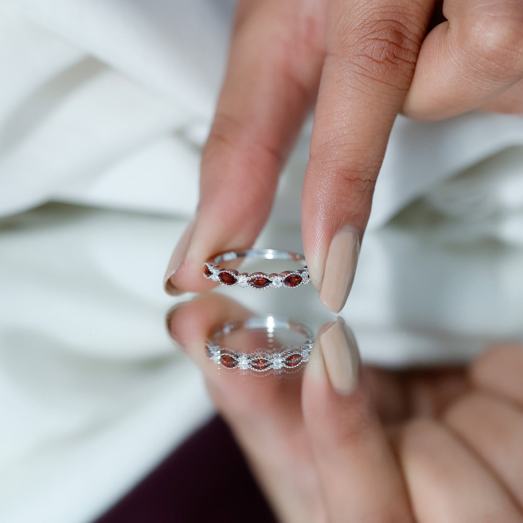 Marquise Cut Real Garnet Eternity Ring with Moissanite