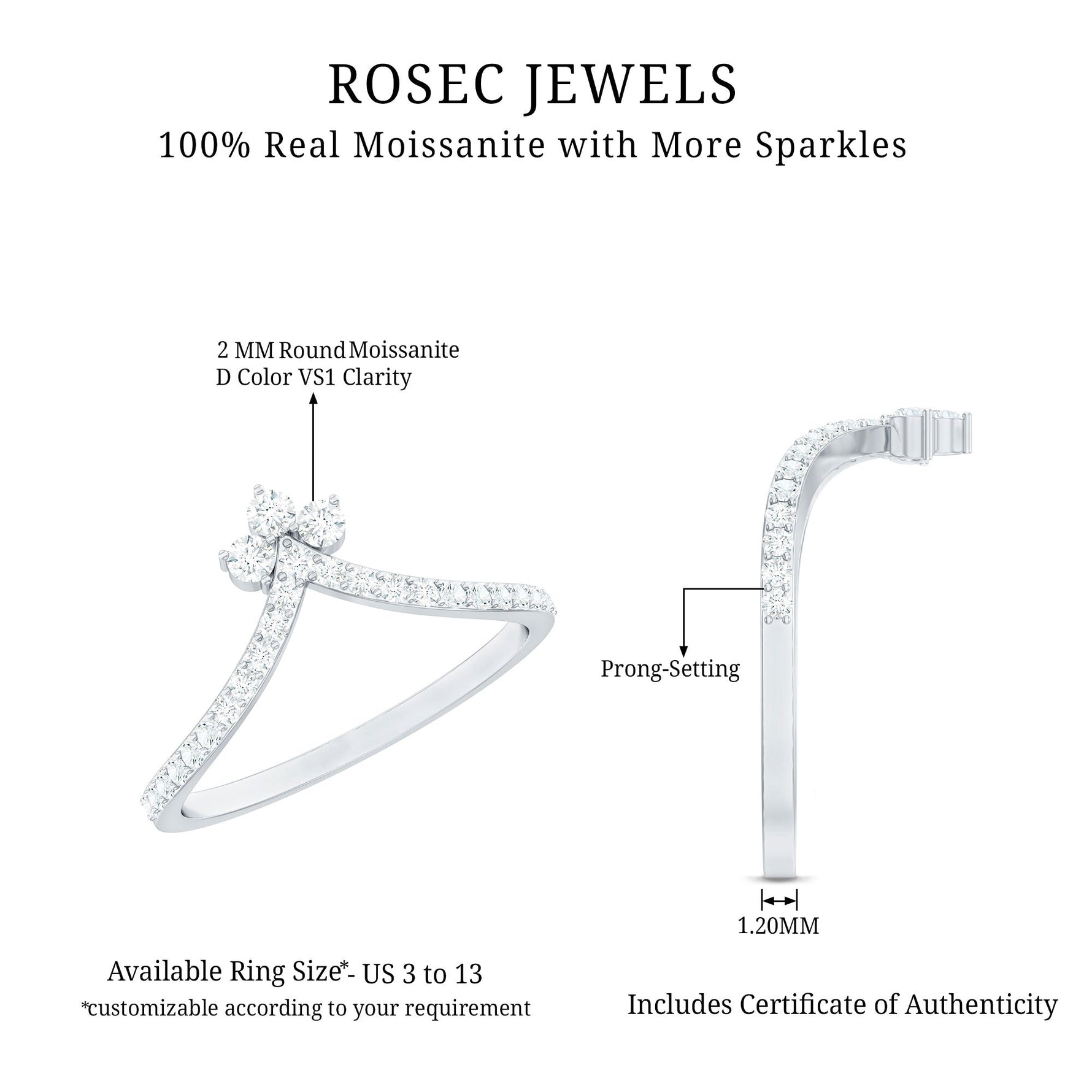 1/4 CT Moissanite Chevron Wedding Ring Enhancer for Women