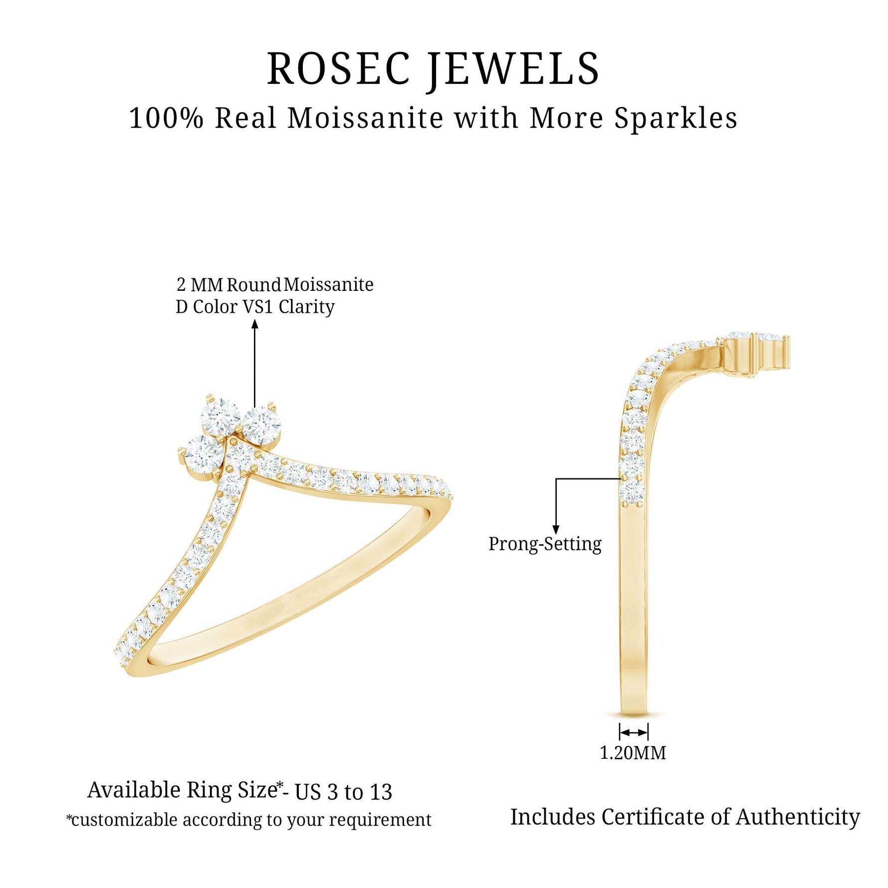 1/4 CT Moissanite Chevron Wedding Ring Enhancer for Women