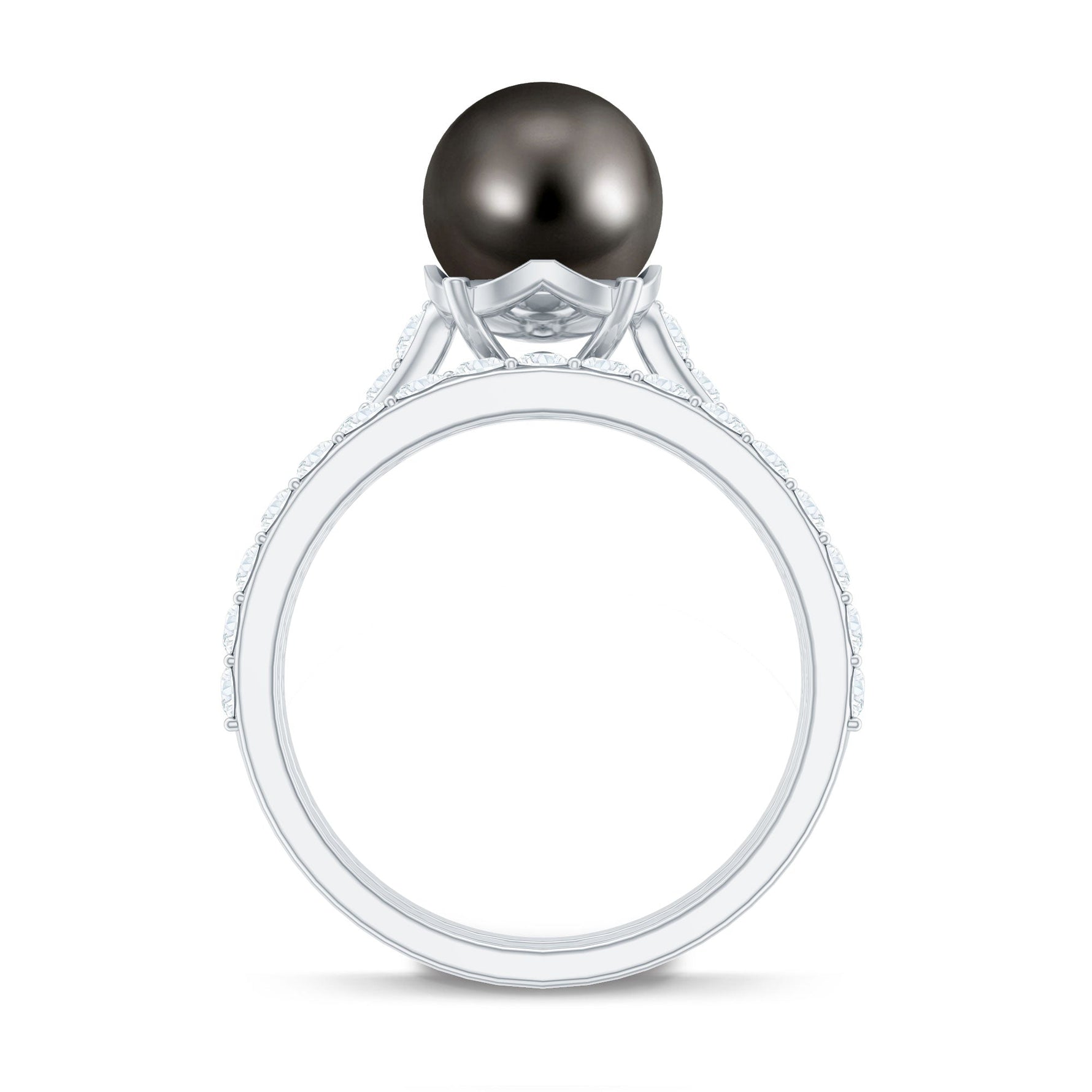 Elegant Wedding Ring Set with 9.75 CT Tahitian Pearl and Moissanite