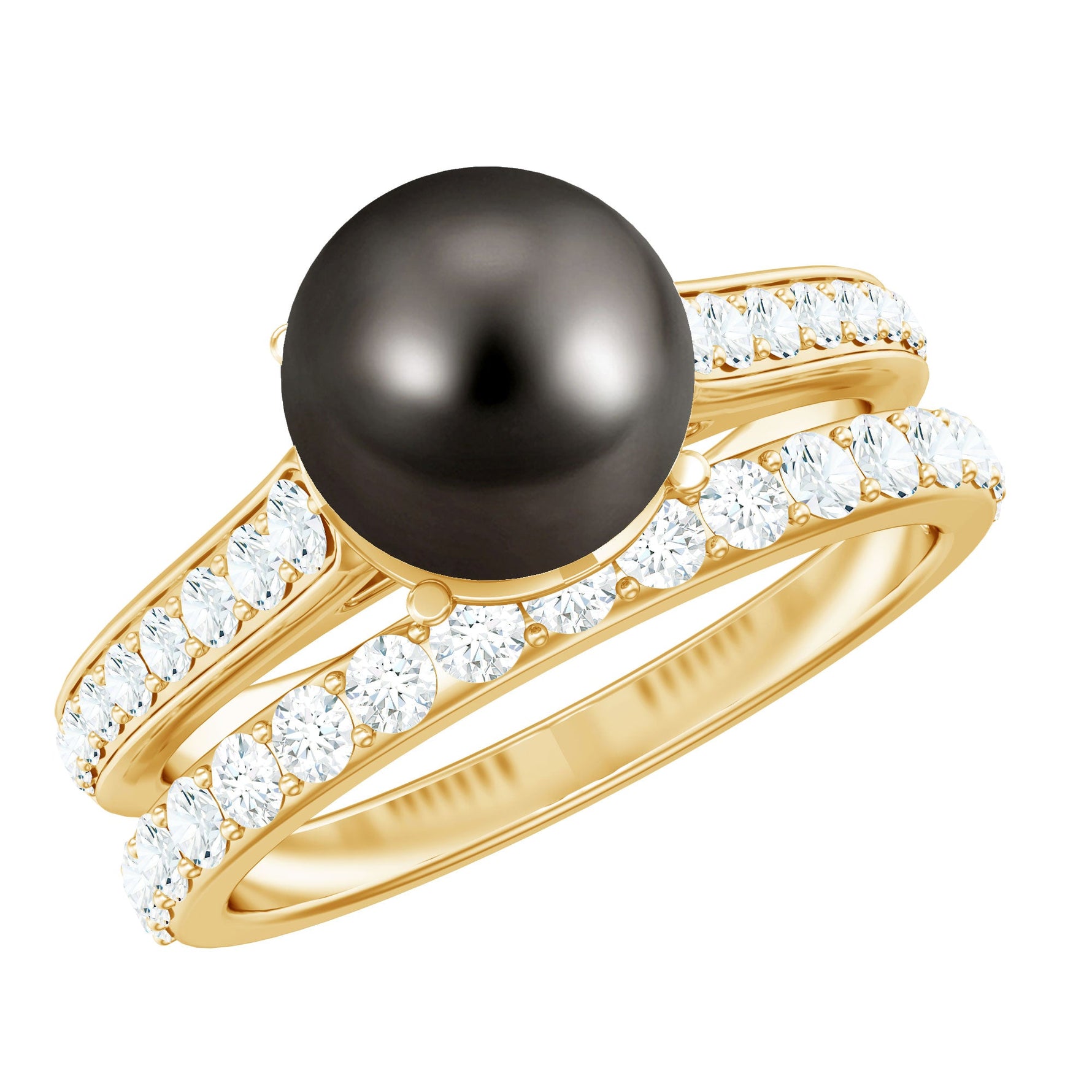 Elegant Wedding Ring Set with 9.75 CT Tahitian Pearl and Moissanite